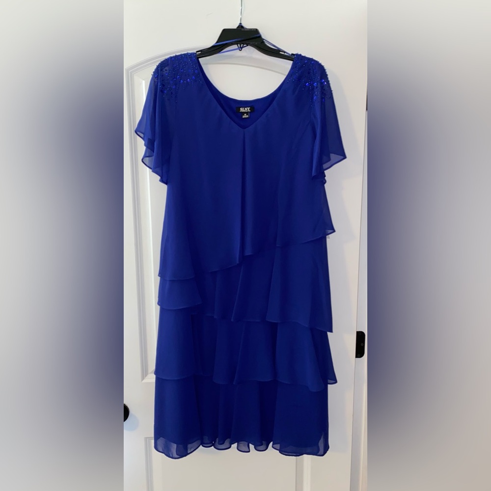 S.L. Fashions Royal Blue Tiered Chiffon Dress - Picture 4 of 7